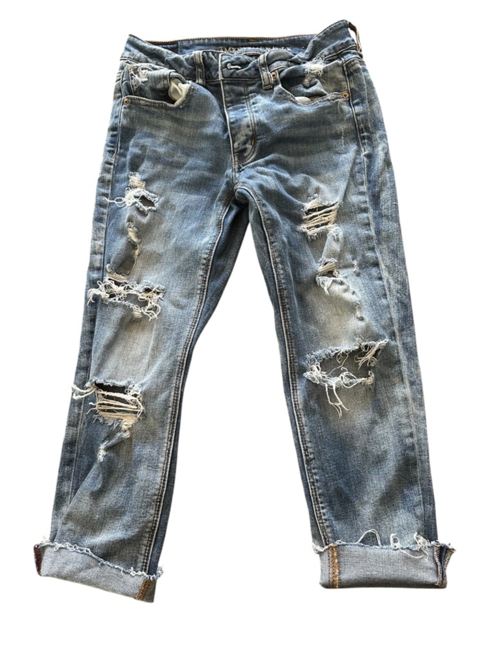 American Eagle Distressed Light Blue Ripped Boyfriend Jeans
